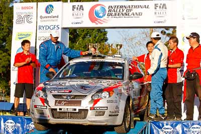 15;15-May-2011;APRC;Asia-Pacific-Rally-Championship;Australia;IROQ;Imbil;International-Rally-Of-Queensland;Karamjit-Singh;Proton-Cusco-Rally-Team;Proton-Satria-Neo;QLD;Queensland;Sunshine-Coast;Vivek-Ponnusamy;auto;motorsport;podium;racing;telephoto