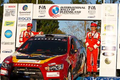 11;11;15-May-2011;APRC;Asia-Pacific-Rally-Championship;Australia;Fan-Fan;IROQ;Imbil;International-Rally-Of-Queensland;Junwei-Fang;QLD;Queensland;Soueast-Motor-Kumho-Team;Sunshine-Coast;auto;motorsport;podium;racing;telephoto