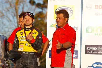 15-May-2011;APRC;Asia-Pacific-Rally-Championship;Australia;IROQ;Imbil;International-Rally-Of-Queensland;QLD;Queensland;Sunshine-Coast;Takahiro-Yasui;auto;motorsport;podium;racing;telephoto