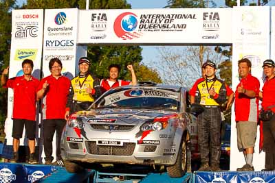 16;15-May-2011;16;APRC;Akira-Bamba;Asia-Pacific-Rally-Championship;Australia;IROQ;Imbil;International-Rally-Of-Queensland;Proton-Cusco-Rally-Team;Proton-Satria-Neo;QLD;Queensland;Sunshine-Coast;Takahiro-Yasui;auto;motorsport;podium;racing;telephoto