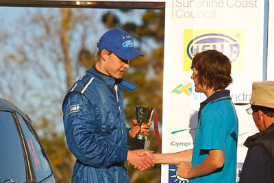 15-May-2011;APRC;Asia-Pacific-Rally-Championship;Australia;Daymon-Nicoli;IROQ;Imbil;International-Rally-Of-Queensland;QLD;Queensland;Sunshine-Coast;auto;motorsport;podium;portrait;racing;telephoto