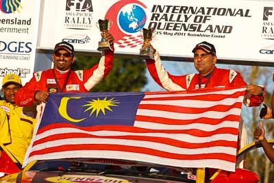 17;15-May-2011;17;APRC;Asia-Pacific-Rally-Championship;Australia;Gunaseelan-Rajoo;IROQ;Imbil;International-Rally-Of-Queensland;Jagdev-Singh;Pennzoil-GSR-Racing-Team;Proton-Satria-Neo;QLD;Queensland;Sunshine-Coast;auto;motorsport;podium;racing;telephoto