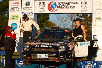 36;15-May-2011;36;ARC;Australia;Australian-Rally-Championship;IROQ;Imbil;International-Rally-Of-Queensland;Kirrilie-Gentleman;Mick-Patton;QLD;Queensland;Subaru-Impreza-WRX-STI;Sunshine-Coast;auto;motorsport;podium;racing;telephoto