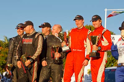 15-May-2011;ARC;Activ-RallySport;Australia;Australian-Rally-Championship;IROQ;Imbil;International-Rally-Of-Queensland;John-Allen;Justin-Dowel;Lee-Tierney;Mark-Pedder;Matt-Lee;QLD;Queensland;Ryan-Smart;Sunshine-Coast;auto;motorsport;podium;racing;telephoto