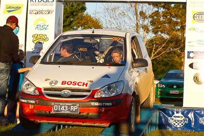 37;15-May-2011;37;ARC;Australia;Australian-Rally-Championship;Hyundai-Getz;IROQ;Imbil;International-Rally-Of-Queensland;Nikki-Moore;QLD;Queensland;Sunshine-Coast;Tony-Moore;auto;motorsport;podium;racing;telephoto