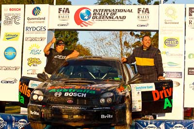 30;15-May-2011;30;ARC;Australia;Australian-Rally-Championship;DSA-Motorsport;IROQ;Imbil;International-Rally-Of-Queensland;Mark-Butcher;QLD;Queensland;Subaru-Impreza-WRX;Sunshine-Coast;Warren-Phillip‒Clarke;auto;motorsport;podium;racing;telephoto