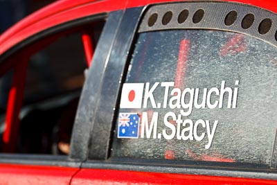 1;1;15-July-2011;APRC;Asia-Pacific-Rally-Championship;International-Rally-Of-Whangarei;Katsu-Taguchi;Mark-Stacey;Mitsubishi-Lancer-Evolution-X;NZ;New-Zealand;Northland;Rally;Team-MRF;Whangarei;auto;garage;motorsport;pre‒event;racing;service-park;telephoto