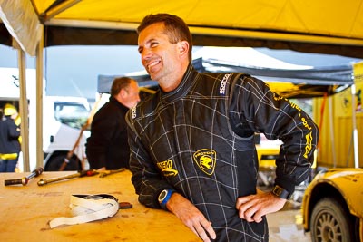 15-July-2011;28mm;APRC;Asia-Pacific-Rally-Championship;Bill-Hayes;International-Rally-Of-Whangarei;NZ;New-Zealand;Northland;Rally;Whangarei;auto;garage;motorsport;portrait;pre‒event;racing;service-park;wide-angle