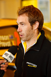 15-July-2011;APRC;Asia-Pacific-Rally-Championship;Chris-Atkinson;International-Rally-Of-Whangarei;NZ;New-Zealand;Northland;Rally;Whangarei;auto;garage;motorsport;portrait;pre‒event;racing;service-park;telephoto