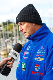 15-July-2011;APRC;Asia-Pacific-Rally-Championship;International-Rally-Of-Whangarei;Jean‒Louis-Leyraud;NZ;New-Zealand;Northland;Rally;Whangarei;auto;garage;interview;media;motorsport;portrait;pre‒event;racing;service-park;telephoto