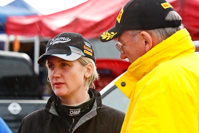 15-July-2011;APRC;Asia-Pacific-Rally-Championship;Emma-Gilmour;International-Rally-Of-Whangarei;NZ;New-Zealand;Northland;Rally;Whangarei;auto;garage;motorsport;portrait;pre‒event;racing;service-park;telephoto