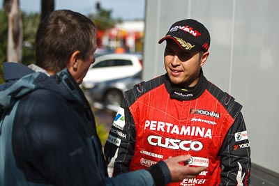 15-July-2011;APRC;Asia-Pacific-Rally-Championship;International-Rally-Of-Whangarei;NZ;New-Zealand;Northland;Rally;Rifat-Sungkar;Whangarei;auto;garage;motorsport;portrait;pre‒event;racing;service-park;telephoto