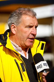 15-July-2011;APRC;Asia-Pacific-Rally-Championship;Chris-Mellors;International-Rally-Of-Whangarei;NZ;New-Zealand;Northland;Rally;Topshot;Whangarei;auto;garage;interview;media;motorsport;portrait;pre‒event;racing;service-park;telephoto