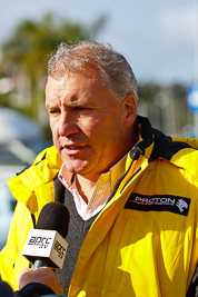 15-July-2011;APRC;Asia-Pacific-Rally-Championship;Chris-Mellors;International-Rally-Of-Whangarei;NZ;New-Zealand;Northland;Rally;Whangarei;auto;garage;interview;media;motorsport;portrait;pre‒event;racing;service-park;telephoto