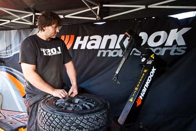 15-July-2011;APRC;Asia-Pacific-Rally-Championship;Hankook;International-Rally-Of-Whangarei;NZ;New-Zealand;Northland;Rally;Whangarei;auto;fitter;garage;motorsport;pre‒event;racing;service-park;tyre;wheel;wide-angle