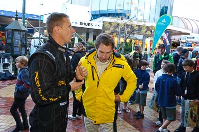 15-July-2011;APRC;Alister-McRae;Asia-Pacific-Rally-Championship;Chris-Atkinson;International-Rally-Of-Whangarei;NZ;New-Zealand;Northland;Rally;Whangarei;auto;autograph;fans;garage;motorsport;portrait;pre‒event;racing;spectators;start;wide-angle