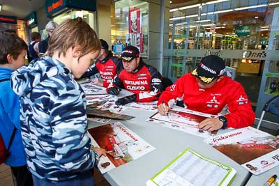 15-July-2011;APRC;Asia-Pacific-Rally-Championship;International-Rally-Of-Whangarei;NZ;New-Zealand;Northland;Rally;Rifat-Sungkar;Subhan-Aksa;Whangarei;auto;autograph;fans;garage;motorsport;portrait;pre‒event;racing;spectators;start;wide-angle