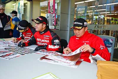 15-July-2011;APRC;Asia-Pacific-Rally-Championship;International-Rally-Of-Whangarei;NZ;New-Zealand;Northland;Rally;Rifat-Sungkar;Subhan-Aksa;Whangarei;auto;autograph;fans;garage;motorsport;portrait;pre‒event;racing;spectators;start;wide-angle