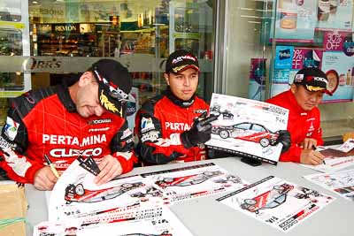 15-July-2011;APRC;Asia-Pacific-Rally-Championship;International-Rally-Of-Whangarei;NZ;New-Zealand;Northland;Rally;Rifat-Sungkar;Scott-Beckwith;Whangarei;auto;autograph;fans;garage;motorsport;portrait;pre‒event;racing;spectators;start;wide-angle