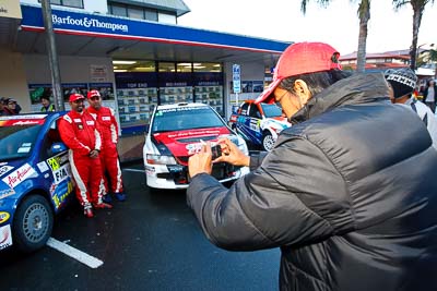 15-July-2011;APRC;Asia-Pacific-Rally-Championship;Gunaseelan-Rajoo;International-Rally-Of-Whangarei;Jagdev-Singh;NZ;New-Zealand;Northland;Rally;Whangarei;auto;garage;motorsport;pre‒event;racing;start;wide-angle