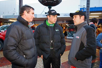 15-July-2011;APRC;Asia-Pacific-Rally-Championship;Chris-West;Hayden-Paddon;International-Rally-Of-Whangarei;NZ;New-Zealand;Northland;Rally;Whangarei;auto;garage;motorsport;portrait;pre‒event;racing;start;wide-angle