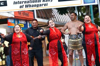 15-July-2011;APRC;Asia-Pacific-Rally-Championship;International-Rally-Of-Whangarei;Maori;NZ;New-Zealand;Northland;Rally;Whangarei;auto;ceremonial-start;ceremony;culture;dance;garage;motorsport;pre‒event;racing;start;telephoto;tradition