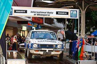 78;15-July-2011;APRC;Asia-Pacific-Rally-Championship;Dennis-Carson;International-Rally-Of-Whangarei;Ken-Arnold;NZ;New-Zealand;Northland;Rally;Toyota-Corolla;Whangarei;auto;ceremonial-start;ceremony;garage;motorsport;pre‒event;racing;start;telephoto