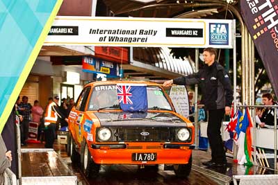 60;15-July-2011;60;APRC;Asia-Pacific-Rally-Championship;Ford-Escort-Mk-II;International-Rally-Of-Whangarei;NZ;New-Zealand;Northland;Rally;Ron-Davey;Ross-Gordon;Whangarei;auto;ceremonial-start;ceremony;garage;motorsport;pre‒event;racing;start;telephoto