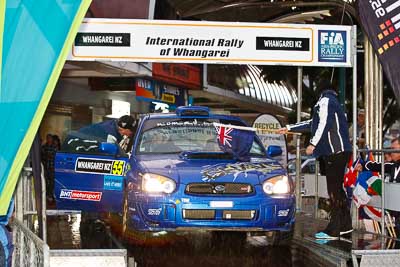 55;15-July-2011;55;APRC;Asia-Pacific-Rally-Championship;Ben-Haselden;International-Rally-Of-Whangarei;NZ;New-Zealand;Northland;Rally;Subaru-Impreza-WRX-STI;Tom-Clancey;Whangarei;auto;ceremonial-start;ceremony;garage;motorsport;pre‒event;racing;start;telephoto