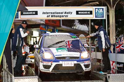 49;15-July-2011;APRC;Asia-Pacific-Rally-Championship;Ford-Fiesta-ST;International-Rally-Of-Whangarei;NZ;New-Zealand;Northland;Phil-Campbell;Rally;Venita-Fabbro;Whangarei;auto;ceremonial-start;ceremony;garage;motorsport;pre‒event;racing;start;telephoto