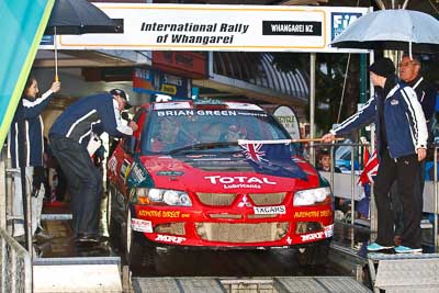 41;15-July-2011;APRC;Asia-Pacific-Rally-Championship;Geof-Argyle;International-Rally-Of-Whangarei;Mitsubishi-Lancer-Evolution-VIII;NZ;New-Zealand;Northland;Phillip-Deakin;Rally;Whangarei;auto;ceremonial-start;ceremony;garage;motorsport;pre‒event;racing;start;telephoto