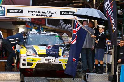 30;15-July-2011;30;APRC;Asia-Pacific-Rally-Championship;Bruce-McKenzie;Dave-Strong;Ford-Fiesta-S2000;International-Rally-Of-Whangarei;NZ;New-Zealand;Northland;Rally;Whangarei;auto;ceremonial-start;ceremony;garage;motorsport;pre‒event;racing;start;telephoto