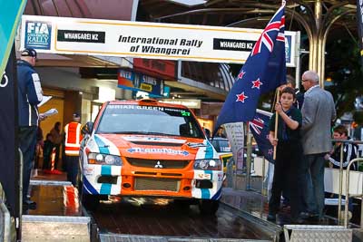 27;15-July-2011;27;APRC;Asia-Pacific-Rally-Championship;Glenn-Goldring;Glenn-Inkster;International-Rally-Of-Whangarei;Mitsubishi-Lancer-Evolution-IX;NZ;New-Zealand;Northland;Rally;Whangarei;auto;ceremonial-start;ceremony;garage;motorsport;pre‒event;racing;start;telephoto