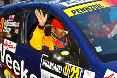 23;15-July-2011;23;APRC;Asia-Pacific-Rally-Championship;Ford-Fiesta-ST;Gunaseelan-Rajoo;International-Rally-Of-Whangarei;Jagdev-Singh;NZ;New-Zealand;Northland;Pennzoil-GSR-Racing-Team;Rally;Whangarei;auto;ceremonial-start;ceremony;garage;motorsport;pre‒event;racing;start;telephoto