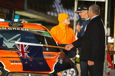 15-July-2011;APRC;Asia-Pacific-Rally-Championship;International-Rally-Of-Whangarei;NZ;New-Zealand;Northland;Rally;Sloan-Cox;Whangarei;auto;ceremonial-start;ceremony;garage;motorsport;night;pre‒event;racing;start;telephoto