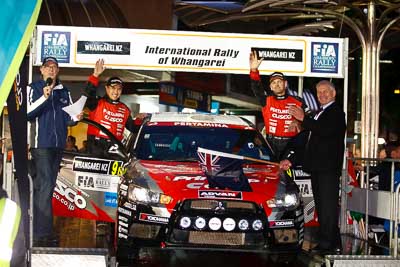 9;15-July-2011;9;APRC;Asia-Pacific-Rally-Championship;International-Rally-Of-Whangarei;NZ;New-Zealand;Northland;Pertamina-Cusco-Racing;Rally;Rifat-Sungkar;Scott-Beckwith;Whangarei;auto;ceremonial-start;ceremony;garage;motorsport;pre‒event;racing;start;telephoto