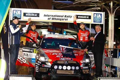 9;15-July-2011;9;APRC;Asia-Pacific-Rally-Championship;International-Rally-Of-Whangarei;NZ;New-Zealand;Northland;Pertamina-Cusco-Racing;Rally;Rifat-Sungkar;Scott-Beckwith;Topshot;Whangarei;auto;ceremonial-start;ceremony;garage;motorsport;pre‒event;racing;start;telephoto