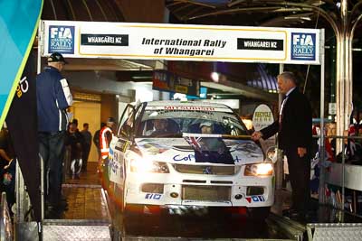 8;15-July-2011;8;APRC;Asia-Pacific-Rally-Championship;David-Green;International-Rally-Of-Whangarei;Mitsubishi-Lancer-Evolution-IX;NZ;Nathan-Quinn;New-Zealand;Northland;Rally;Whangarei;auto;ceremonial-start;ceremony;garage;motorsport;pre‒event;racing;start;telephoto