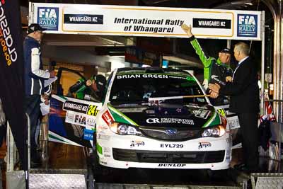 24;15-July-2011;24;APRC;Asia-Pacific-Rally-Championship;Hayden-Paddon;International-Rally-Of-Whangarei;John-Kennard;NZ;New-Zealand;Northland;Rally;Subaru-Impreza-WRX-STI;Whangarei;auto;ceremonial-start;ceremony;garage;motorsport;pre‒event;racing;start;telephoto