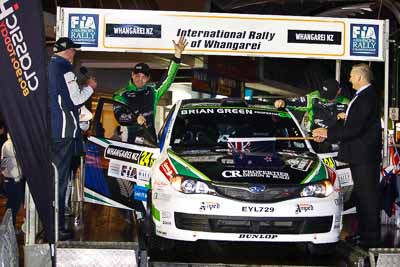 24;15-July-2011;24;APRC;Asia-Pacific-Rally-Championship;Hayden-Paddon;International-Rally-Of-Whangarei;John-Kennard;NZ;New-Zealand;Northland;Rally;Subaru-Impreza-WRX-STI;Whangarei;auto;ceremonial-start;ceremony;garage;motorsport;pre‒event;racing;start;telephoto