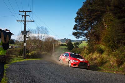 1;1;16-July-2011;APRC;Asia-Pacific-Rally-Championship;International-Rally-Of-Whangarei;Katsu-Taguchi;Mark-Stacey;Mitsubishi-Lancer-Evolution-X;NZ;New-Zealand;Northland;Rally;Team-MRF;Whangarei;auto;garage;landscape;motorsport;racing;scenery;special-stage;wide-angle