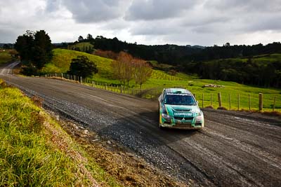 5;16-July-2011;5;APRC;Asia-Pacific-Rally-Championship;Brendan-Reeves;Brian-Green-Motorsport;International-Rally-Of-Whangarei;Mitsubishi-Lancer-Evolution-IX;NZ;New-Zealand;Northland;Rally;Rhianon-Smyth;Whangarei;auto;clouds;garage;landscape;motorsport;racing;scenery;sky;special-stage;wide-angle