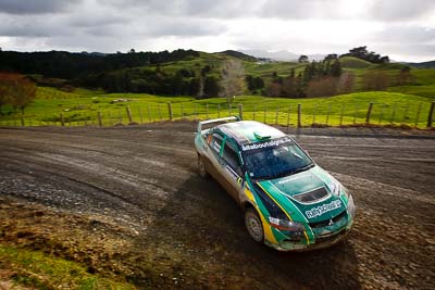 5;16-July-2011;5;APRC;Asia-Pacific-Rally-Championship;Brendan-Reeves;Brian-Green-Motorsport;International-Rally-Of-Whangarei;Mitsubishi-Lancer-Evolution-IX;NZ;New-Zealand;Northland;Rally;Rhianon-Smyth;Whangarei;auto;clouds;garage;landscape;motorsport;racing;scenery;sky;special-stage;wide-angle