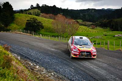 6;16-July-2011;6;APRC;Asia-Pacific-Rally-Championship;International-Rally-Of-Whangarei;Mitsubishi-Lancer-Evolution-X;NZ;New-Zealand;Northland;Rally;Richard-Mason;Sara-Mason;Soueast-Motor-Kumho-Team;Whangarei;auto;garage;landscape;motorsport;racing;scenery;special-stage;wide-angle