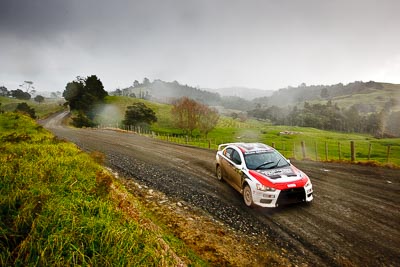 16;16;16-July-2011;APRC;Asia-Pacific-Rally-Championship;Brian-Green;Brian-Green-Motorsport;Fleur-Pedersen;International-Rally-Of-Whangarei;Mitsubishi-Lancer-Evolution-X;NZ;New-Zealand;Northland;Rally;Whangarei;auto;clouds;garage;landscape;motorsport;racing;scenery;sky;special-stage;wide-angle