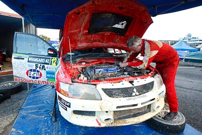 12;12;16-July-2011;APRC;Asia-Pacific-Rally-Championship;Bosowa-Rally-Team;Hade-Mboi;International-Rally-Of-Whangarei;Mitsubishi-Lancer-Evolution-IX;NZ;New-Zealand;Northland;Rally;Subhan-Aksa;Whangarei;auto;garage;mechanics;motorsport;racing;service-park;wide-angle