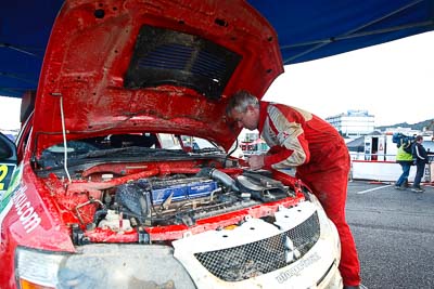 12;12;16-July-2011;APRC;Asia-Pacific-Rally-Championship;Bosowa-Rally-Team;Hade-Mboi;International-Rally-Of-Whangarei;Mitsubishi-Lancer-Evolution-IX;NZ;New-Zealand;Northland;Rally;Subhan-Aksa;Whangarei;auto;garage;mechanics;motorsport;racing;service-park;wide-angle