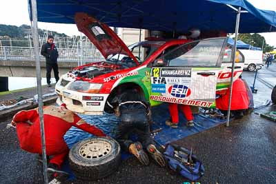 12;12;16-July-2011;APRC;Asia-Pacific-Rally-Championship;Bosowa-Rally-Team;Hade-Mboi;International-Rally-Of-Whangarei;Mitsubishi-Lancer-Evolution-IX;NZ;New-Zealand;Northland;Rally;Subhan-Aksa;Whangarei;auto;garage;mechanics;motorsport;racing;service-park;wide-angle