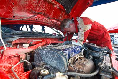 12;12;16-July-2011;APRC;Asia-Pacific-Rally-Championship;Bosowa-Rally-Team;Hade-Mboi;International-Rally-Of-Whangarei;Mitsubishi-Lancer-Evolution-IX;NZ;New-Zealand;Northland;Rally;Subhan-Aksa;Whangarei;auto;garage;mechanics;motorsport;racing;service-park;wide-angle