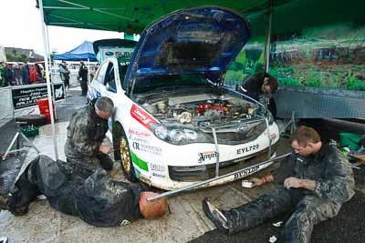 24;16-July-2011;24;APRC;Asia-Pacific-Rally-Championship;Hayden-Paddon;International-Rally-Of-Whangarei;John-Kennard;NZ;New-Zealand;Northland;Rally;Subaru-Impreza-WRX-STI;Whangarei;auto;garage;mechanics;motorsport;racing;service-park;wide-angle